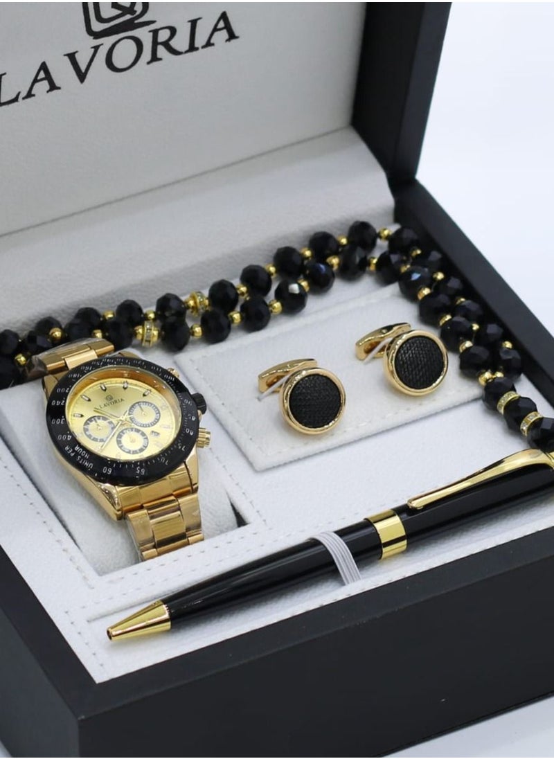 LAVORIA Laforea watch gift set for men consisting of 4 pieces, a rosary watch, a pen and a set of buttons  - Image 2