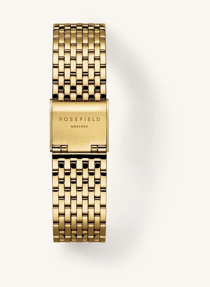 Rosefield  Women's Heirloom Rectangular Analogue Watch, White Sunray Dial, Gold Steel Bracelet for Women | Best Price UAE