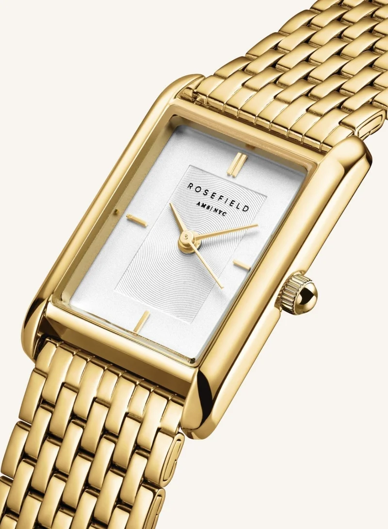 Rosefield  Women's Heirloom Rectangular Analogue Watch, White Sunray Dial, Gold Steel Bracelet for Women | Best Price UAE