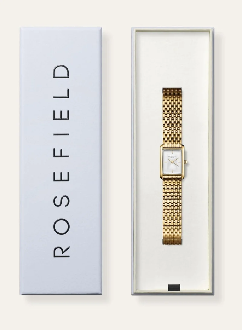 Rosefield  Women's Heirloom Rectangular Analogue Watch, White Sunray Dial, Gold Steel Bracelet for Women | Best Price UAE