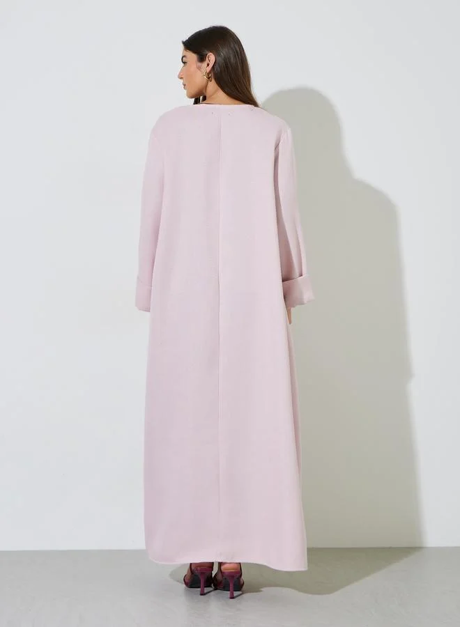 Amirah  Light Pink Textured Button Details Abaya for Women | Best Price UAE