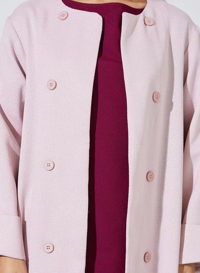 Amirah  Light Pink Textured Button Details Abaya for Women | Best Price UAE