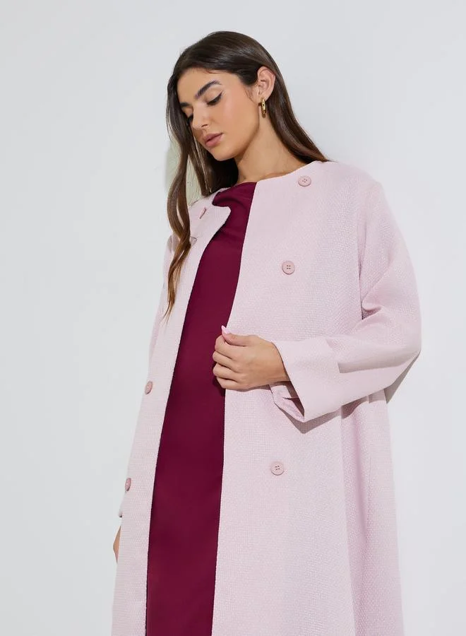 Amirah  Light Pink Textured Button Details Abaya for Women | Best Price UAE
