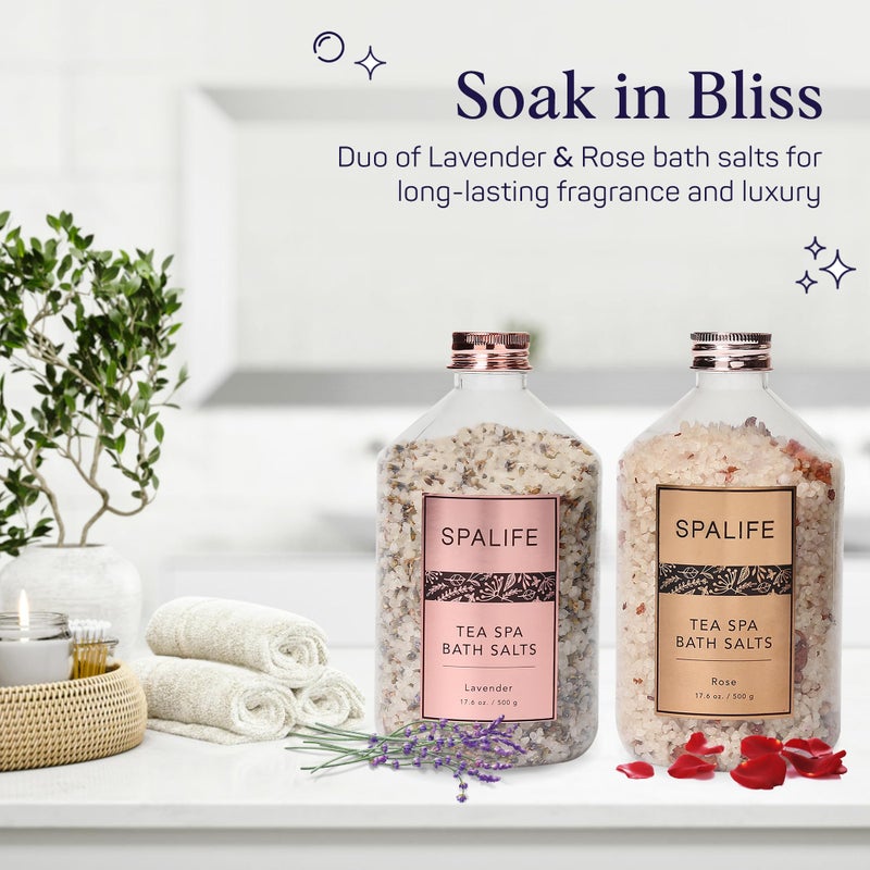 SpaLife Tea Spa Petal-Infused Effervescent Mineral Bath Salts - Lavender & Rose, 2-Pack 17.6 oz. ea for Relaxing Aromatherapy and Soothing Soaks - Image 2
