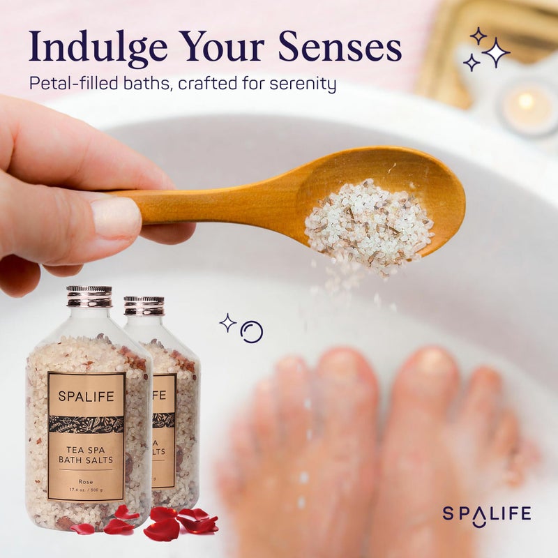 SpaLife Tea Spa Petal-Infused Effervescent Mineral Bath Salts - Lavender & Rose, 2-Pack 17.6 oz. ea for Relaxing Aromatherapy and Soothing Soaks - Image 3