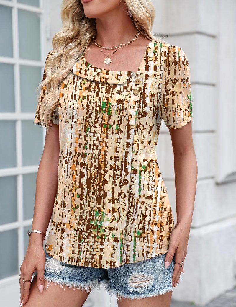 LUYAA Short Sleeve Shirts for Women Cute Summer Outfits Womens Blouses Button Down Dressy Casual Fashion Clothing Snakeskin Pattern XL - Image 2