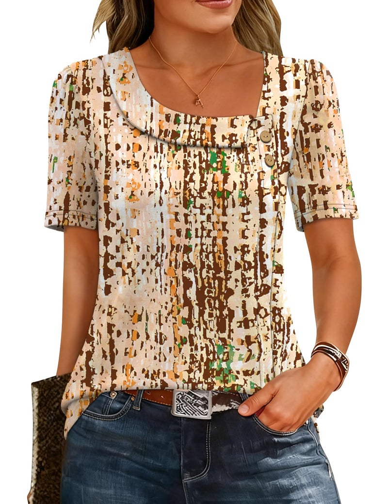 LUYAA Short Sleeve Shirts for Women Cute Summer Outfits Womens Blouses Button Down Dressy Casual Fashion Clothing Snakeskin Pattern XL - Image 1