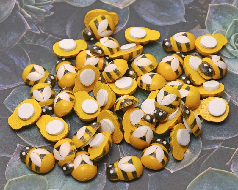 Penta Angel Tiny Wooden Bee Embellishments 50Pcs Self-Adhesive Painted Flatback Wood Bumble Bee Pieces for Scrapbooking Decoration and Craft DIY - Image 4