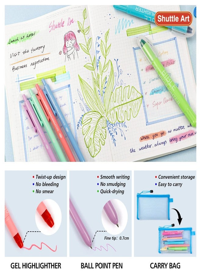 Shuttle Art Bible Highlighters and Pens No Bleed, 22 Pack Bible Journaling Kit, 12 Colors Gel Highlighters and 10 Colors Ballpoint Pens with a storage bag, Bible Markers No Bleed Through by Shuttle Art - Image 3