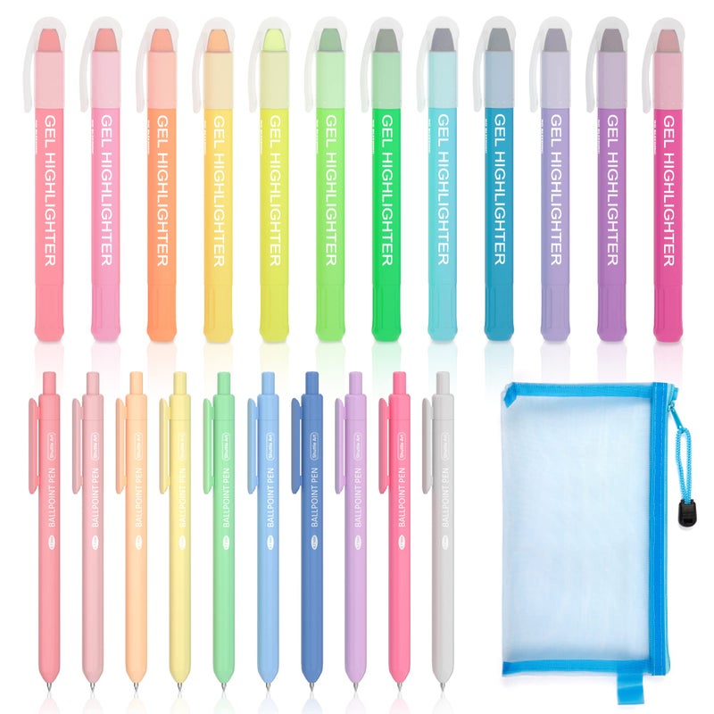 Shuttle Art Bible Highlighters and Pens No Bleed, 22 Pack Bible Journaling Kit, 12 Colors Gel Highlighters and 10 Colors Ballpoint Pens with a storage bag, Bible Markers No Bleed Through by Shuttle Art - Image 1