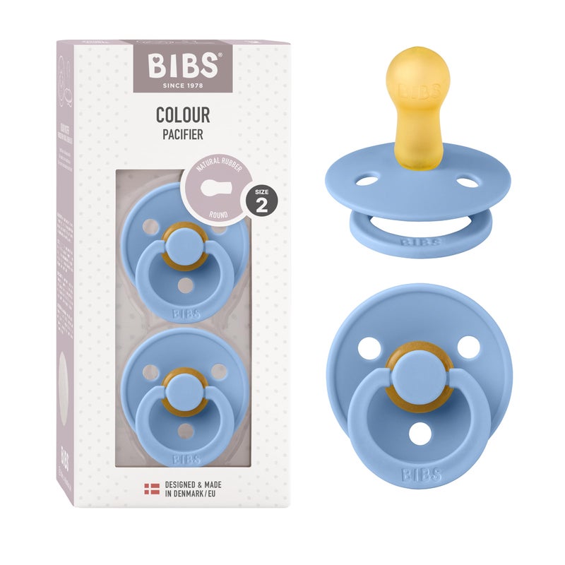 BIBS Pacifiers Colour Collection | Natural Rubber Baby Pacifier | Set of 2 BPA-Free Soothers | Made in Denmark | 6+ Months (Pack of 2) | Sky Blue - Image 1