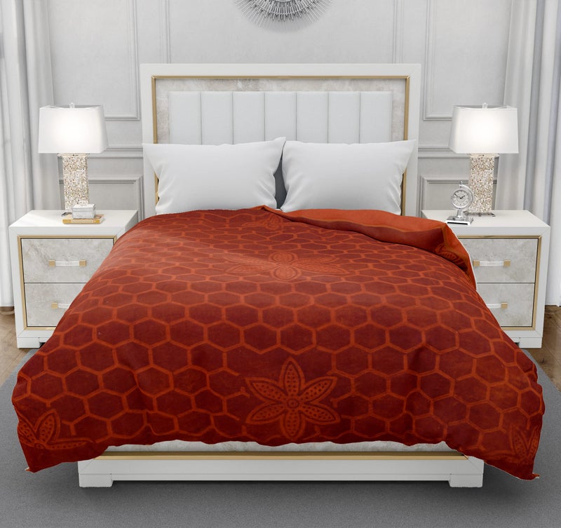 BENAVJI Mink Floral Embossed Super Soft AC Bed Velvet for Winter Blanket (Single, Rust) - Image 4