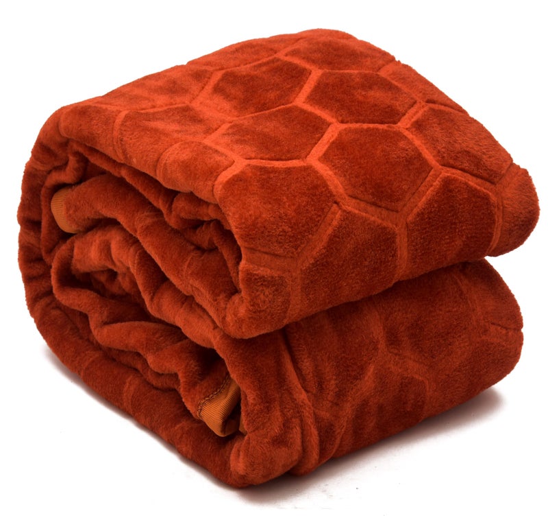 BENAVJI Mink Floral Embossed Super Soft AC Bed Velvet for Winter Blanket (Single, Rust) - Image 1
