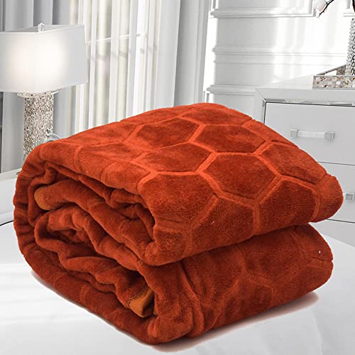 BENAVJI Mink Floral Embossed Super Soft AC Bed Velvet for Winter Blanket (Single, Rust) - Image 2