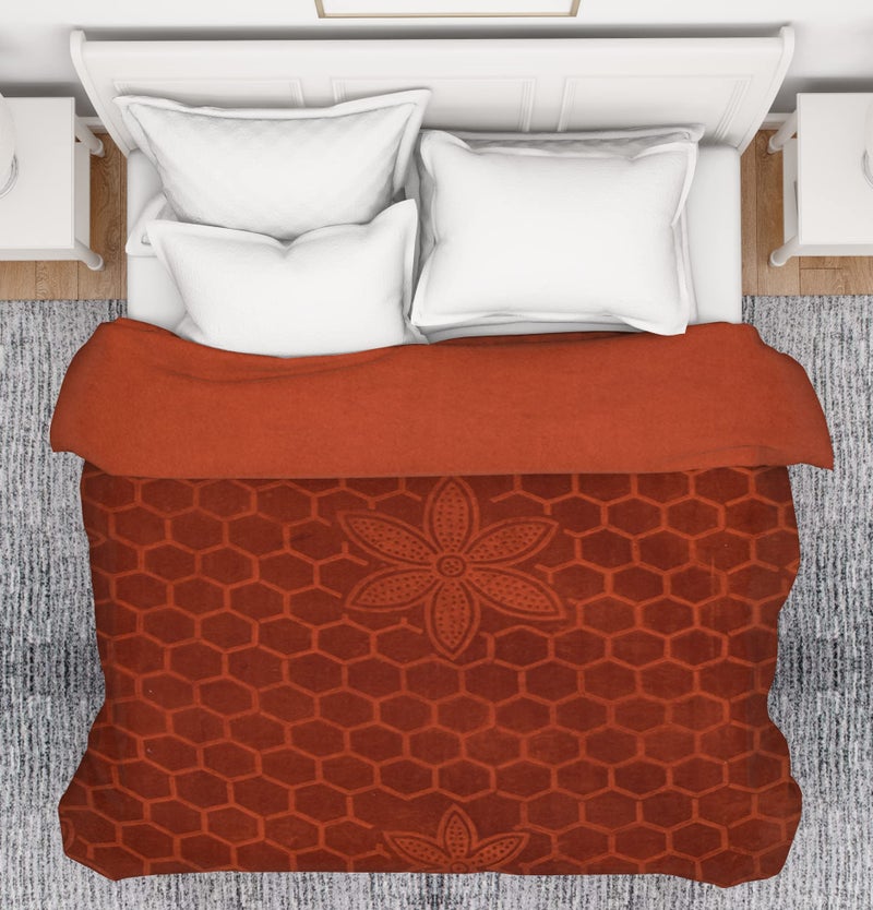 BENAVJI Mink Floral Embossed Super Soft AC Bed Velvet for Winter Blanket (Single, Rust) - Image 3