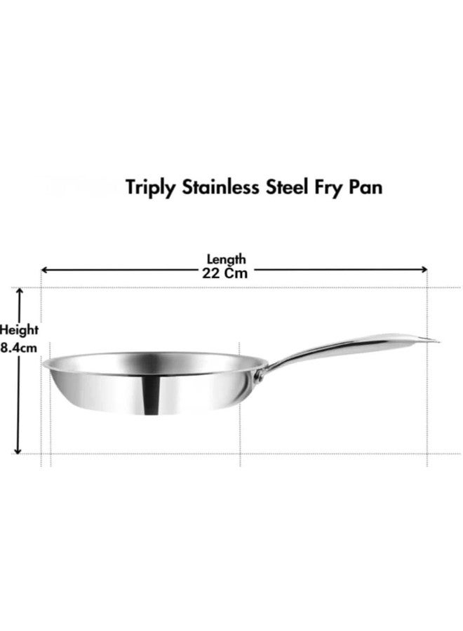 WEKTU TRIPLY Stainless Steel Fry PAN with LID Induction COOKWARE Fry PAN 22 CM Fry Pan 22 cm Diameter with Lid 1.5 L Capacity (Triply, Induction Bottom) - Image 2