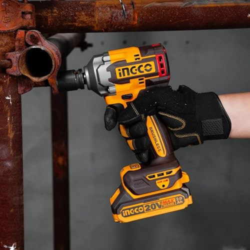Ingco 1/2" Cordless Impact Wrench Kit, 400 N.m, 2 x 2.0 Ah Batteries, 10-Piece Socket Set, LED Work Light, 10-Piece Screwdriver bit - Image 4