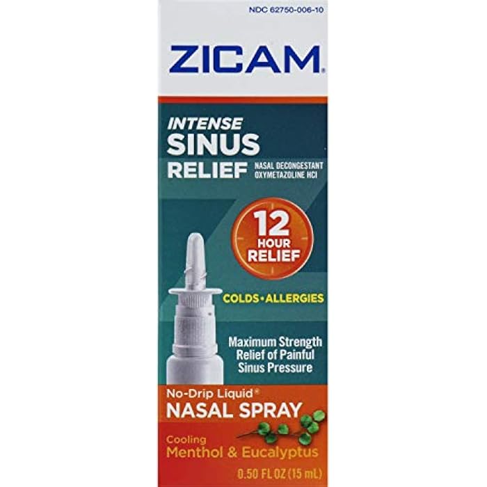 Zicam Intense Sinus Relief Nasal Spray, 12 Hour Relief of Painful Sinus Pressure, No-Drip Liquid with Cooling Menthol & Eucalyptus - 0.50 fl oz (Pack of 3) - Image 2