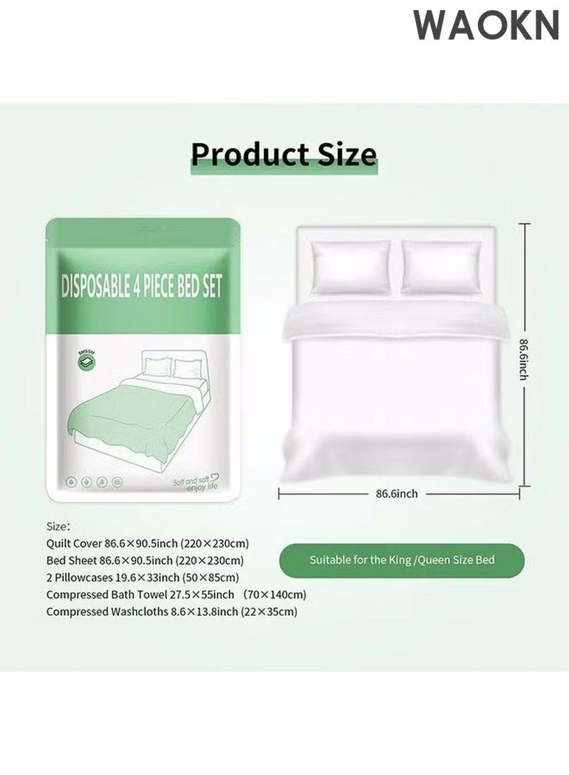 دبليو أيه أو كي أن ملاءات سرير للاستخدام مرة واحدة للسفر، مجموعة أغطية سرير محمولة للاستخدام مرة واحدة مع ملاءة سرير*1/غطاء لحاف*1/أكياس وسائد*2 ملاءات سرير للاستخدام مرة واحدة مقاس كينج للسفر ورحلات العمل والتخييم والفنادق (4 قطع - عبوة واحدة) - Image 2