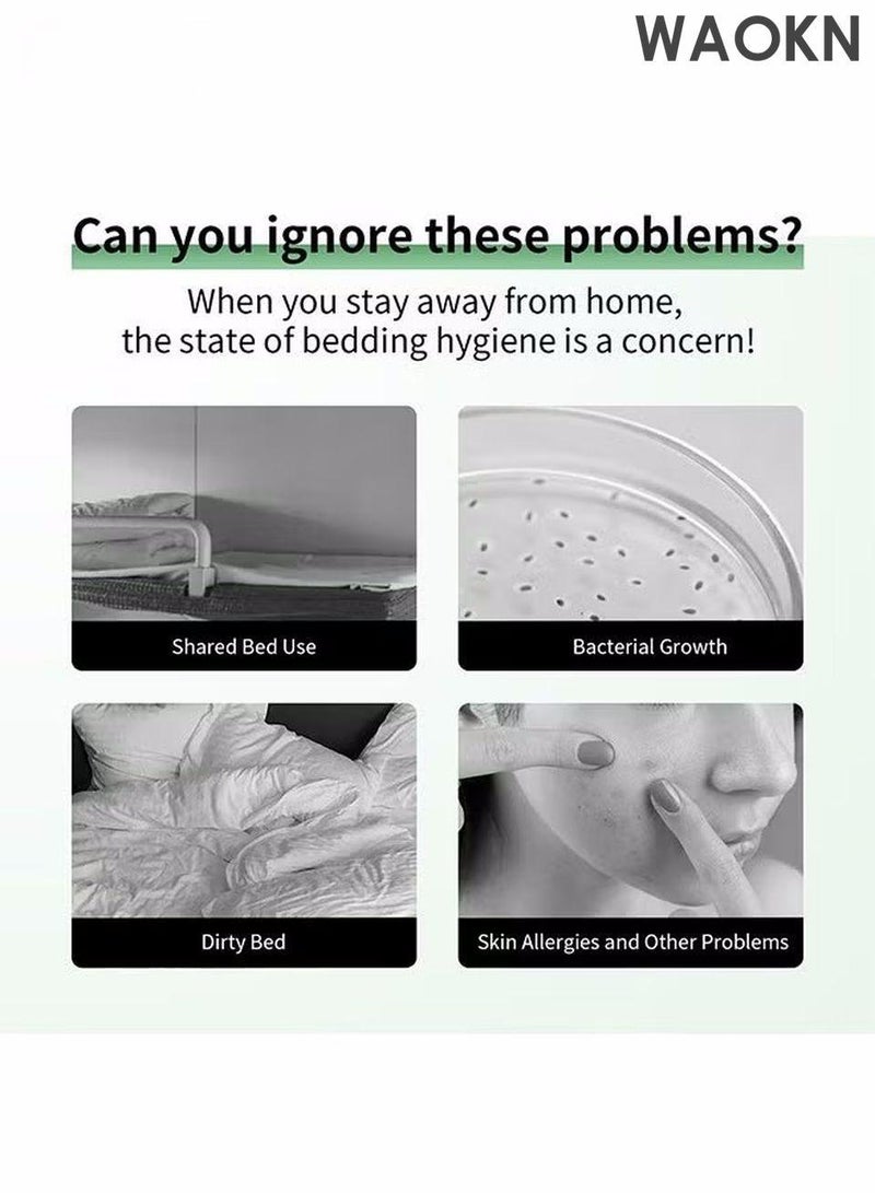 دبليو أيه أو كي أن ملاءات سرير للاستخدام مرة واحدة للسفر، مجموعة أغطية سرير محمولة للاستخدام مرة واحدة مع ملاءة سرير*1/غطاء لحاف*1/أكياس وسائد*2 ملاءات سرير للاستخدام مرة واحدة مقاس كينج للسفر ورحلات العمل والتخييم والفنادق (4 قطع - عبوة واحدة) - Image 5