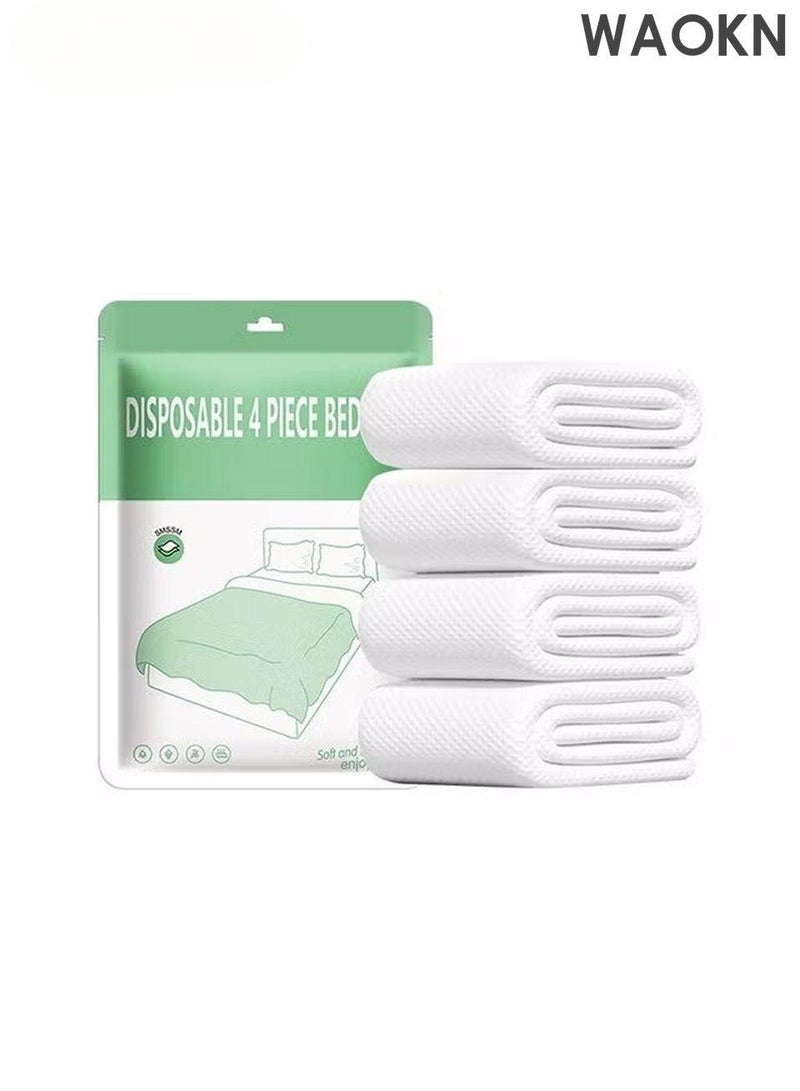 دبليو أيه أو كي أن ملاءات سرير للاستخدام مرة واحدة للسفر، مجموعة أغطية سرير محمولة للاستخدام مرة واحدة مع ملاءة سرير*1/غطاء لحاف*1/أكياس وسائد*2 ملاءات سرير للاستخدام مرة واحدة مقاس كينج للسفر ورحلات العمل والتخييم والفنادق (4 قطع - عبوة واحدة) - Image 1