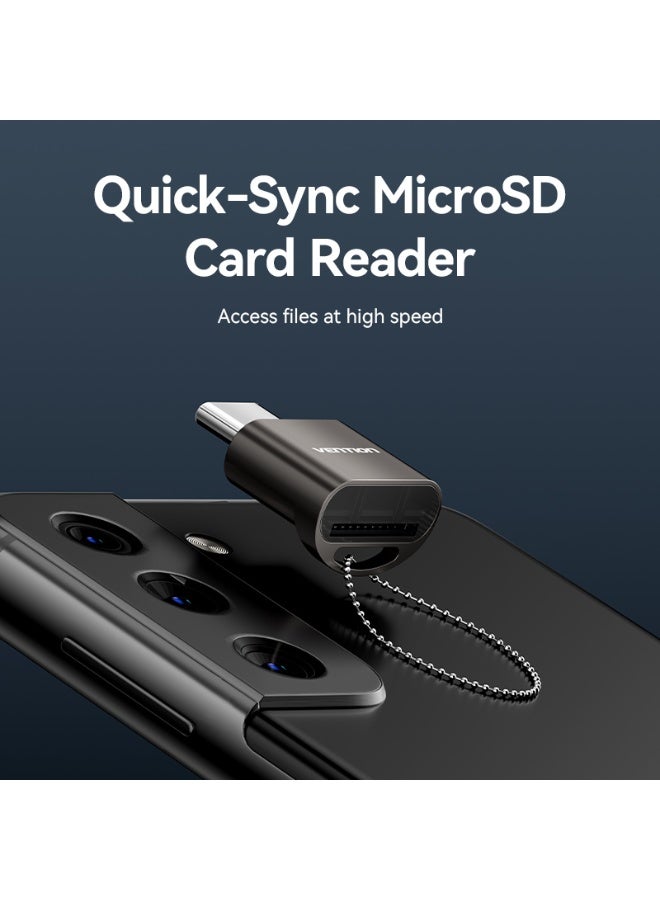 فينشن قارئ بطاقات MicroSD من نوع USB 2.0 Type-C بلون رمادي مصنوع من سبيكة الزنك، النموذج رقم CLMH0 - Image 2