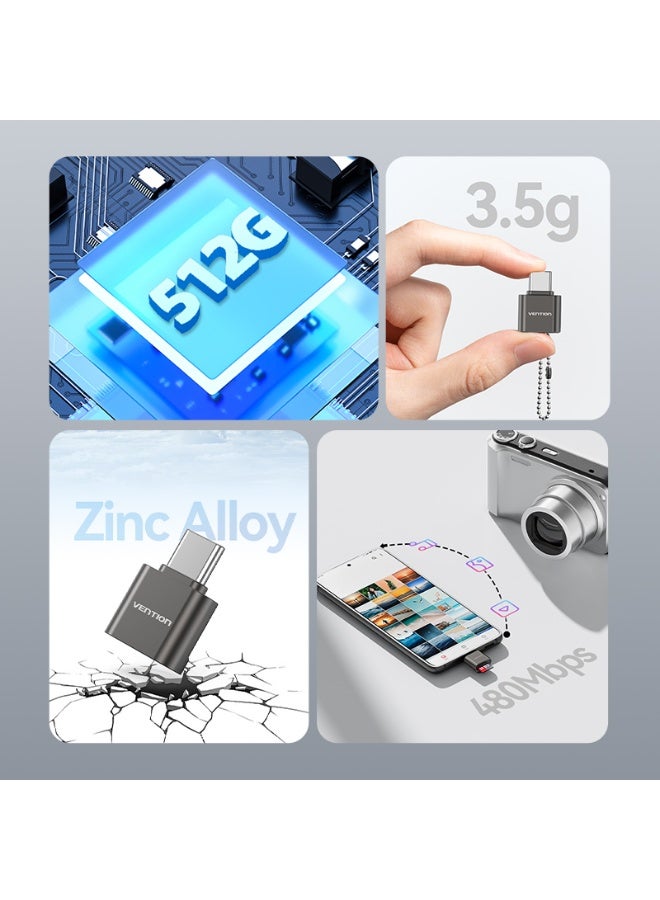 فينشن قارئ بطاقات MicroSD من نوع USB 2.0 Type-C بلون رمادي مصنوع من سبيكة الزنك، النموذج رقم CLMH0 - Image 3