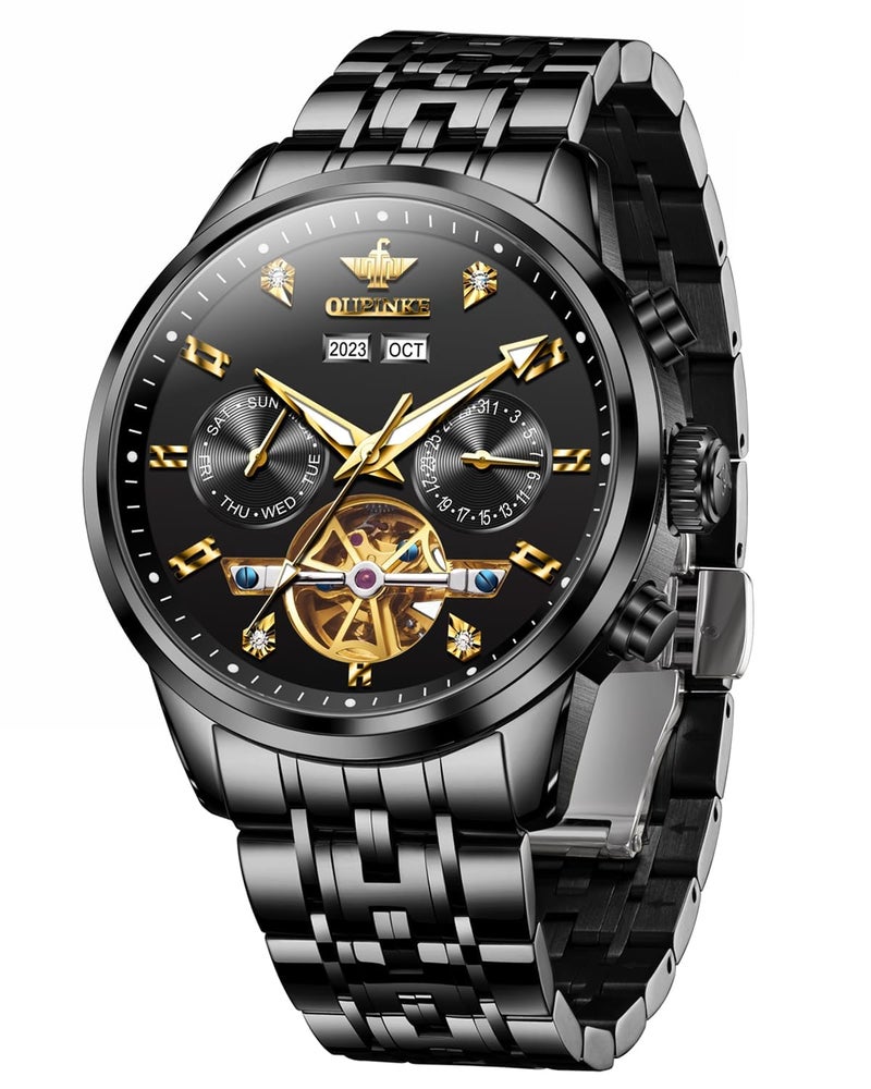 OUPINKE Men Skeleton Watch Automatic Mechanical Luxury Dress Waterproof Sapphire Crystal Wrist Watches for Men - Image 2