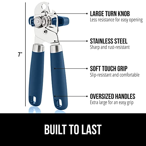 GORILLA GRIP Heavy Duty Stainless Steel Smooth Edge Manual Can Opener and Bottle Openers, Soft Comfortable Handle, Oversized Handheld Turn Knob, US Designed Multifunctional Kitchen Tool, Blue - Image 2