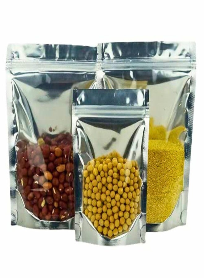 TACKYTRAP Transparent Front Silver Back Standup Zipper Pouch | Reusable LDPE Zip Lock Bag for Food Storage Product Packaging | 5x8 Inch 250gm Capacity (20 Pcs) - Image 1