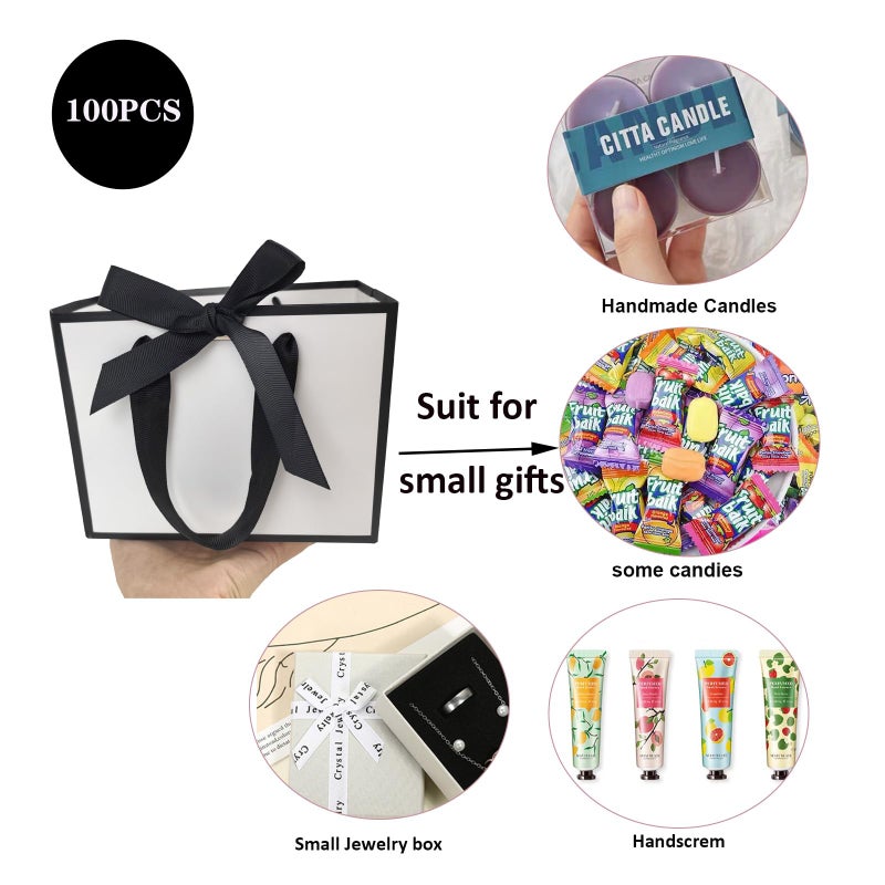 TKSBAG 100 Pack White and Black Gift Bags with Bow Handles, 6.4Ã—3.1Ã—5.1 In Small Thank You Bags Bulk for Birthday, Weddings, Party Favors, Valentine - Image 4