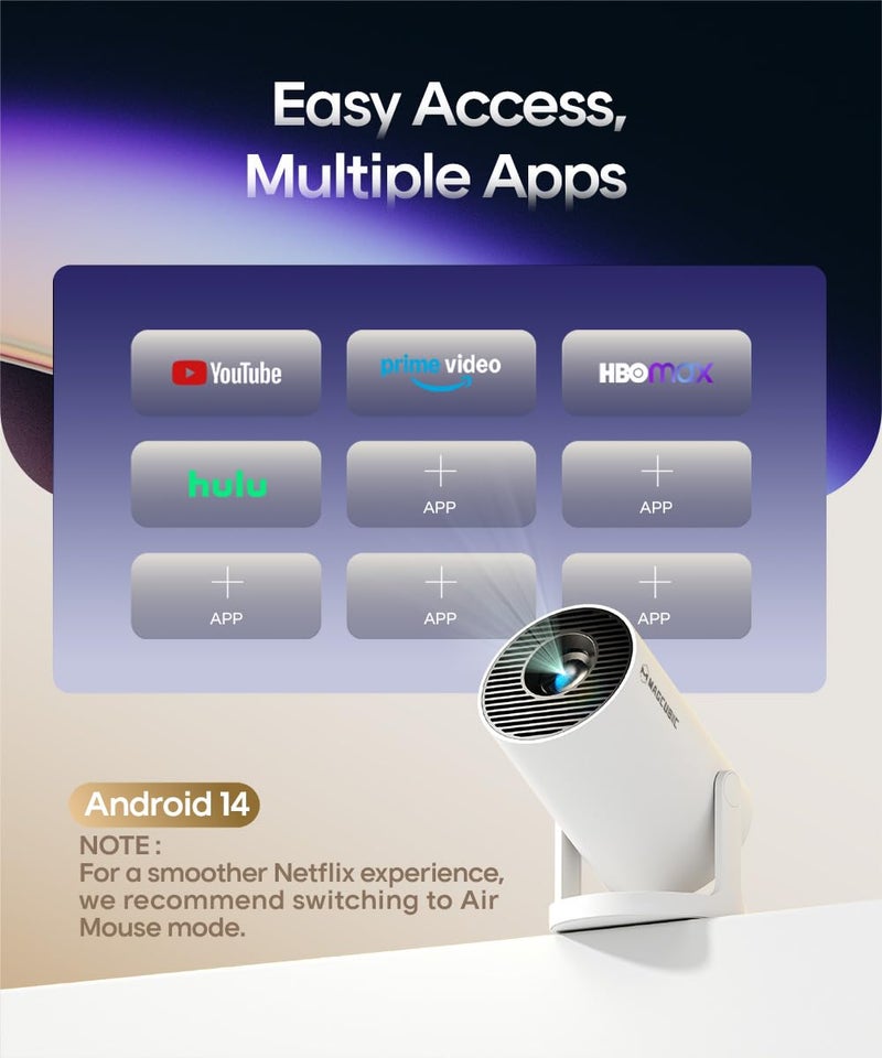 MAGCUBIC بروجكتور ميني Magcubic 2025 HY300PRO المطور مع واي فاي وبلوتوث، بروجكتور محمول يدعم 4K، ضبط تلقائي للزاوية، دوران 180 درجة، بروجكتور ذكي للاستخدام المنزلي والخارجي أندرويد 14 - Image 5