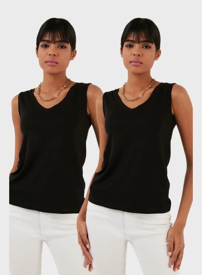 Lela Lela Slim Fit V-Neck Thick Strap 2-Pack Blouse Women's Blouse 5864384S2