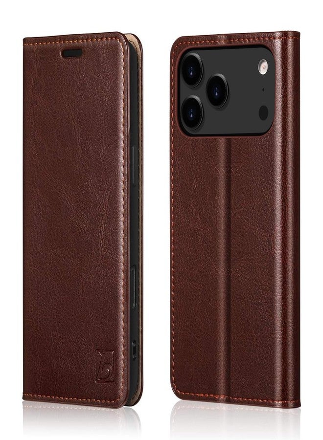 Belemay Leather Wallet Case Compatible with iPhone 17 Pro Max, Premium Cowhide Leather Two-Tone Effect, RFID Blocking Card Holders, Shockproof TPU Shell, Kickstand, Protective Flip Cover, 6.9", Brown - Image 1