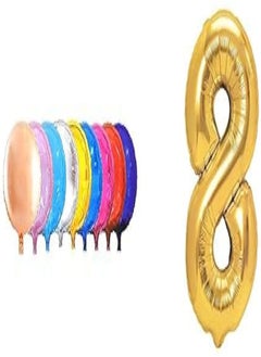 Foil large balloon with number eight design for party and birthday 32 inch - gold