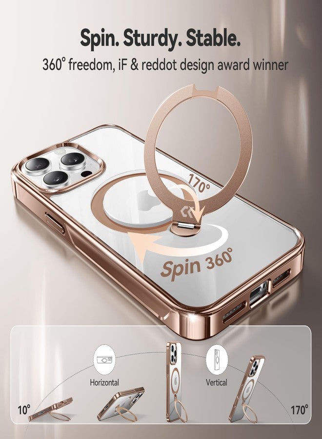CASEKOO Desert Titanium 360° Polished for iPhone 15 Pro Case with Spin Magnetic Stand [Compatible with Magsafe][16FT Military Protection] Clear Back Titanium Alloy Sturdy Stand 6.1'', Rose Gold - Image 3