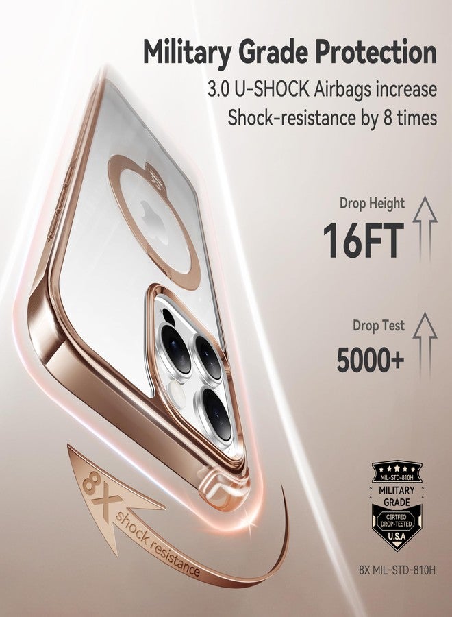 CASEKOO Desert Titanium 360° Polished for iPhone 15 Pro Case with Spin Magnetic Stand [Compatible with Magsafe][16FT Military Protection] Clear Back Titanium Alloy Sturdy Stand 6.1'', Rose Gold - Image 5