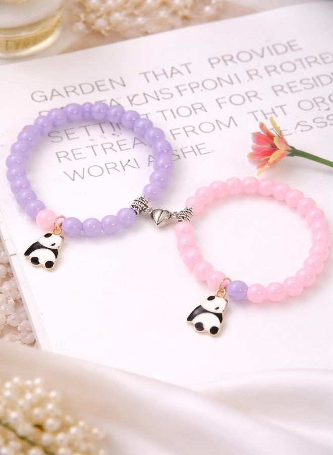 SUKHAD Pastel Beaded Panda Charm Bracelet for Girls | Cute Stretch Elastic Bracelet Set | Pink & Lavender Friendship Jewelry Combo - Image 4