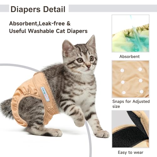Langsprit Reusable Cat Diapers for Female and Male Cats,Washable Cat Kitten Incontinence Diapers for Male Cats Spraying,Pet Kitty Diapers for Small Medium Large Size (Large Waist Range 16-18 inches) - Image 3