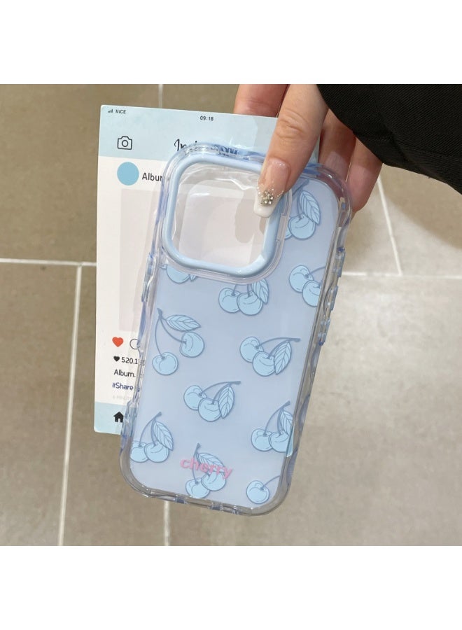 NIBEMINENT Cute Creative Fruits Protective TPU Case Cover For iPhone 15 Pro Max, Blue Cherry
