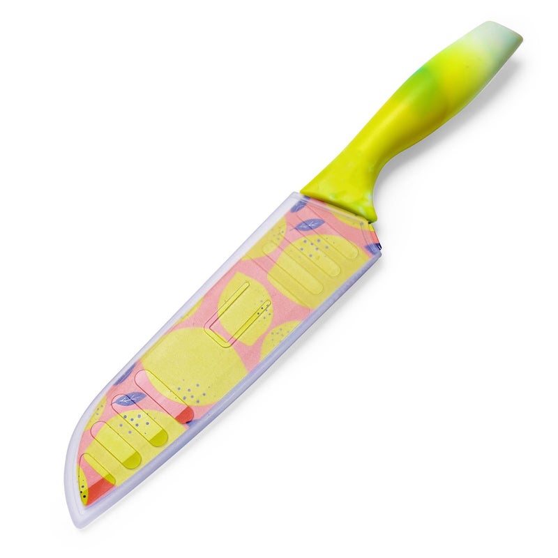aDai Printed Knife Set Stainless Steel Knife for Kitchen Use Chefs Knife Set Santoku Knife NonSlip Handle with Blade Cover Pack of 1 Lemon Yellow - Image 2