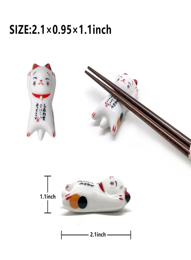 LANHUTHS Wooden Chopsticks Reusable 5 Pairs Gift Set with 5pcs porcelain rest Lucky Cat Design Hand-Made 8.8 Inch/22.5cm - Image 5