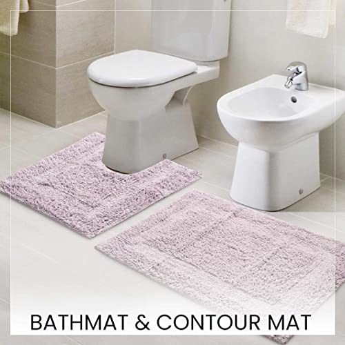 SASHAA WORLD Solid Anti-Skid Cotton Bathmat and Contour Set for Bathroom, Ultra Soft & Absorbent, Tufted Weave, Anti-Slip Latex Backing, Includes Contour & Rectangle Mat, 50X80cm, Lilac Pack of 2 - Image 2