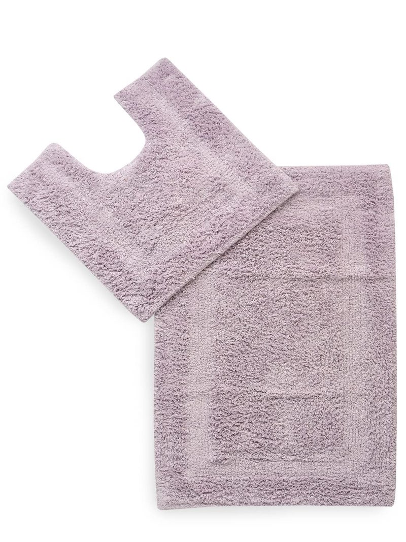 SASHAA WORLD Solid Anti-Skid Cotton Bathmat and Contour Set for Bathroom, Ultra Soft & Absorbent, Tufted Weave, Anti-Slip Latex Backing, Includes Contour & Rectangle Mat, 50X80cm, Lilac Pack of 2 - Image 1