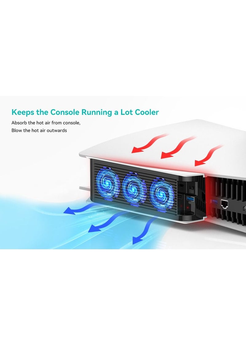 Generic - Cooling Accessories for PS5, Horizontal Cooling Fan for PS5, Upgraded Quiet Cooler Fan with LED Light and USB3.0 Hubs, for PS5 Disc and Digital Edition - Image 1
