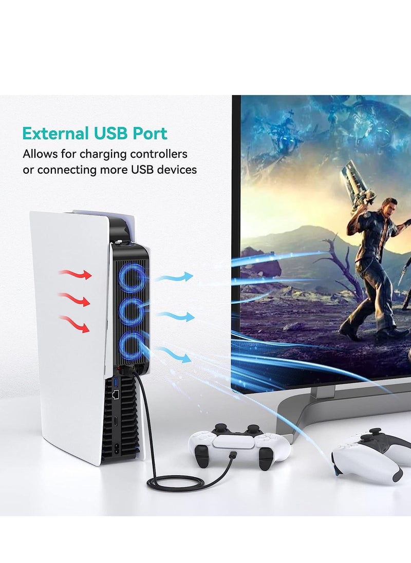 Generic - Cooling Accessories for PS5, Horizontal Cooling Fan for PS5, Upgraded Quiet Cooler Fan with LED Light and USB3.0 Hubs, for PS5 Disc and Digital Edition - Image 1
