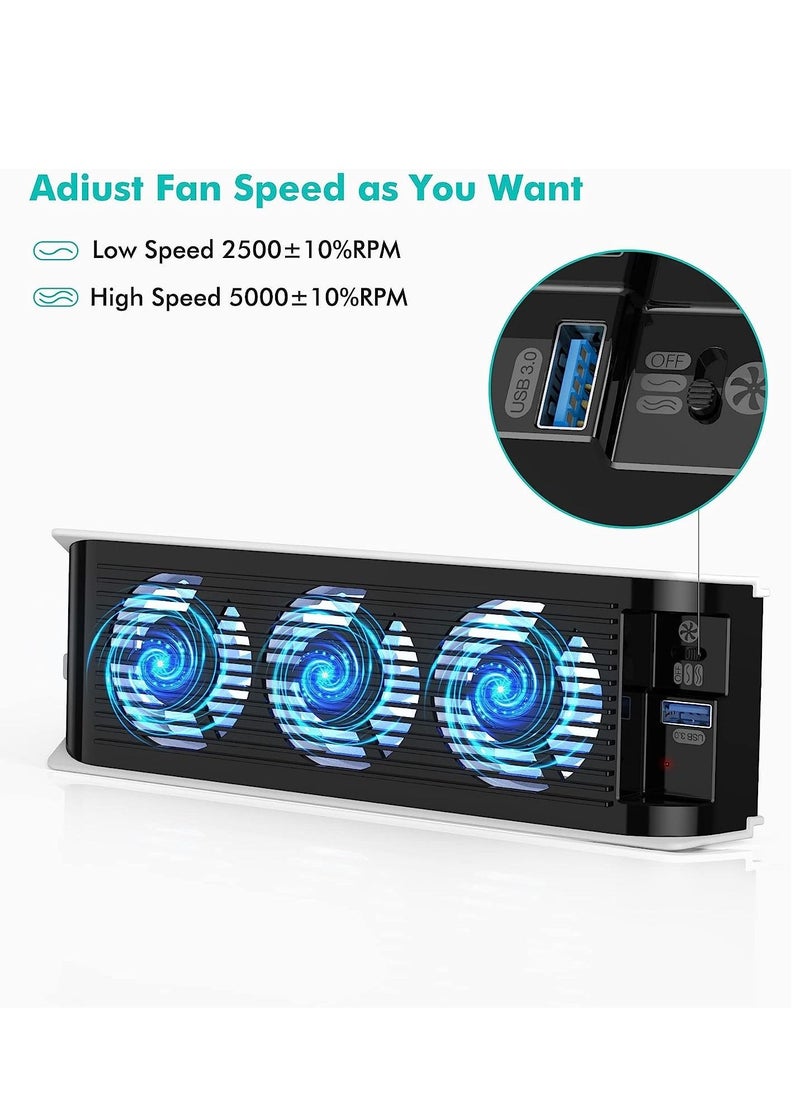 Generic - Cooling Accessories for PS5, Horizontal Cooling Fan for PS5, Upgraded Quiet Cooler Fan with LED Light and USB3.0 Hubs, for PS5 Disc and Digital Edition - Image 1