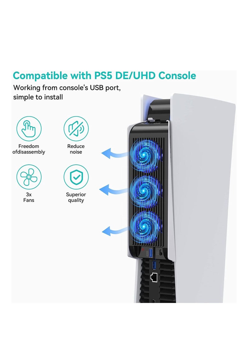 Generic - Cooling Accessories for PS5, Horizontal Cooling Fan for PS5, Upgraded Quiet Cooler Fan with LED Light and USB3.0 Hubs, for PS5 Disc and Digital Edition - Image 1
