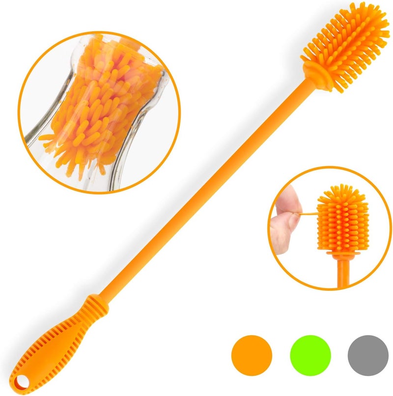 ddLUCK Silicone Bottle Cleaning Brush with Long Handle,12.5" Water Bottle Cleaner for Baby Bottles, Hydro Flask, Sports Bottle, Vase, Glassware, Perfect for Smaller Diameter Bottle Openings (One Pack) - Image 2