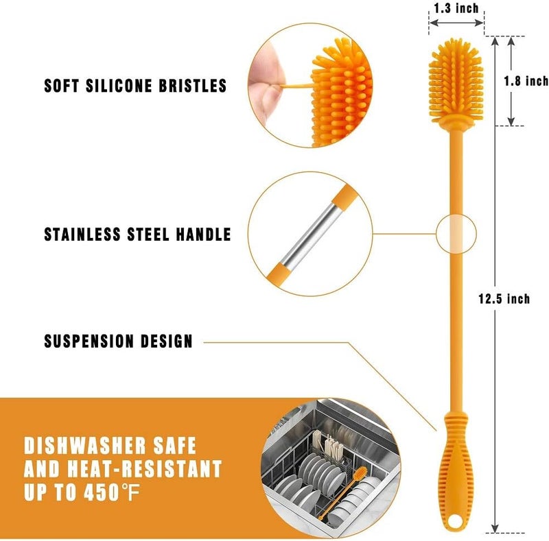 ddLUCK Silicone Bottle Cleaning Brush with Long Handle,12.5" Water Bottle Cleaner for Baby Bottles, Hydro Flask, Sports Bottle, Vase, Glassware, Perfect for Smaller Diameter Bottle Openings (One Pack) - Image 4